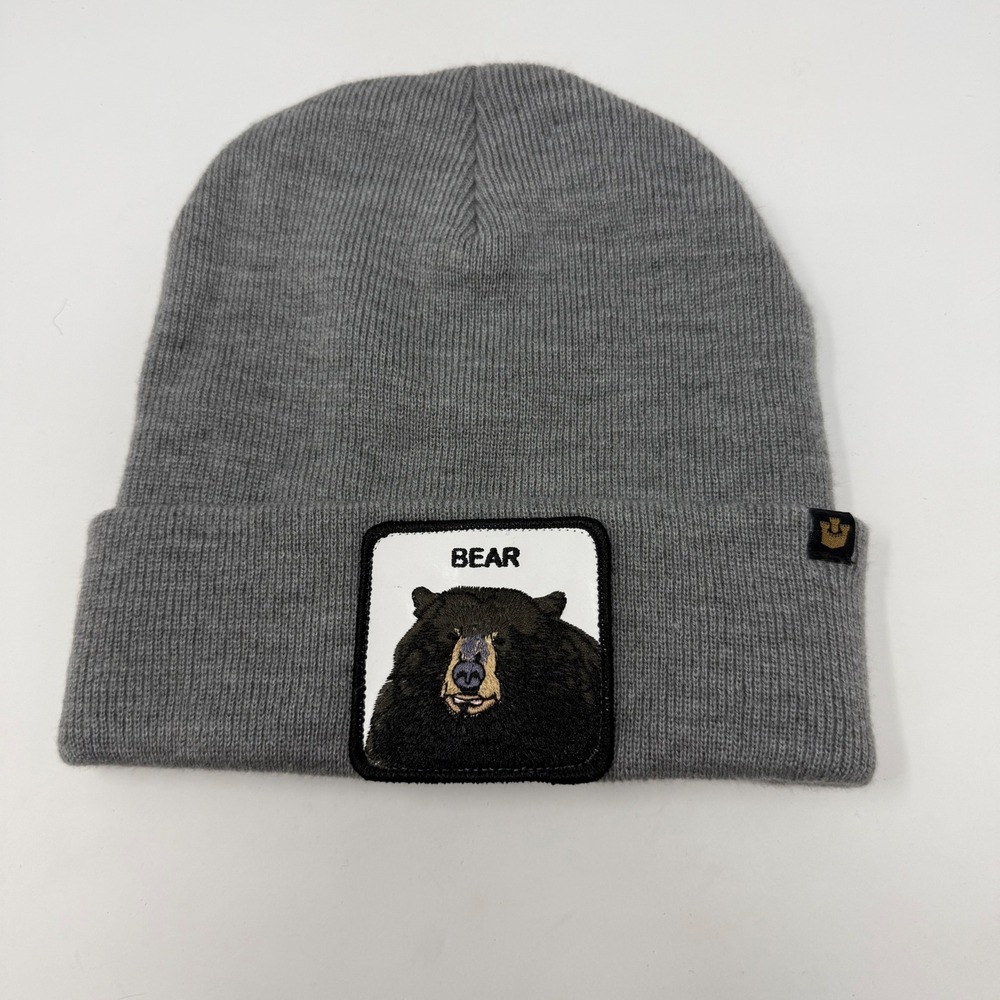 Goorin Bros Cave Boy Bear Patch Beanie Grey Knit Hat 107-0018 NWT One Size
